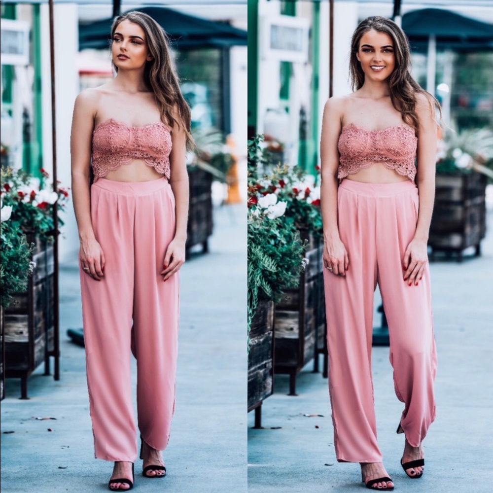 Iris Basic Strapless Crochet Wide Leg Jumpsuit - image 5